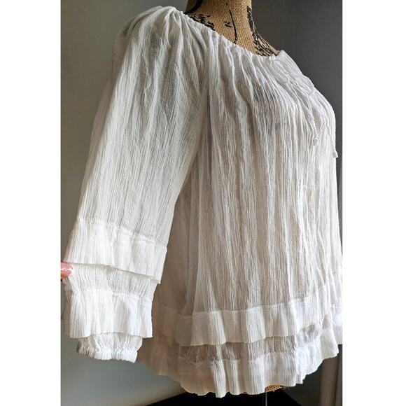 Lauren Ralph Lauren Black Label White Ruffle Gauze Sheer Sexy Blouse Cotton Sz S - Picture 6 of 16